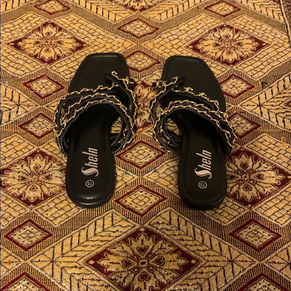 NWOT SHEIN Black and Gold Sandals Elegant Design